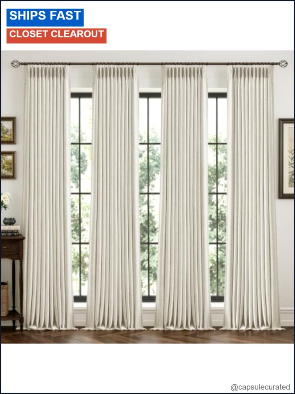 MIULEE 4 Panels Pinch Pleated 100% Blackout Linen Curtains 40"x90" Natural